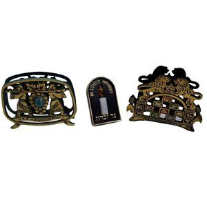 Vintage Jewish Brass Paper Foil Holder Plug In Night Light Set of 3 Israel Decor